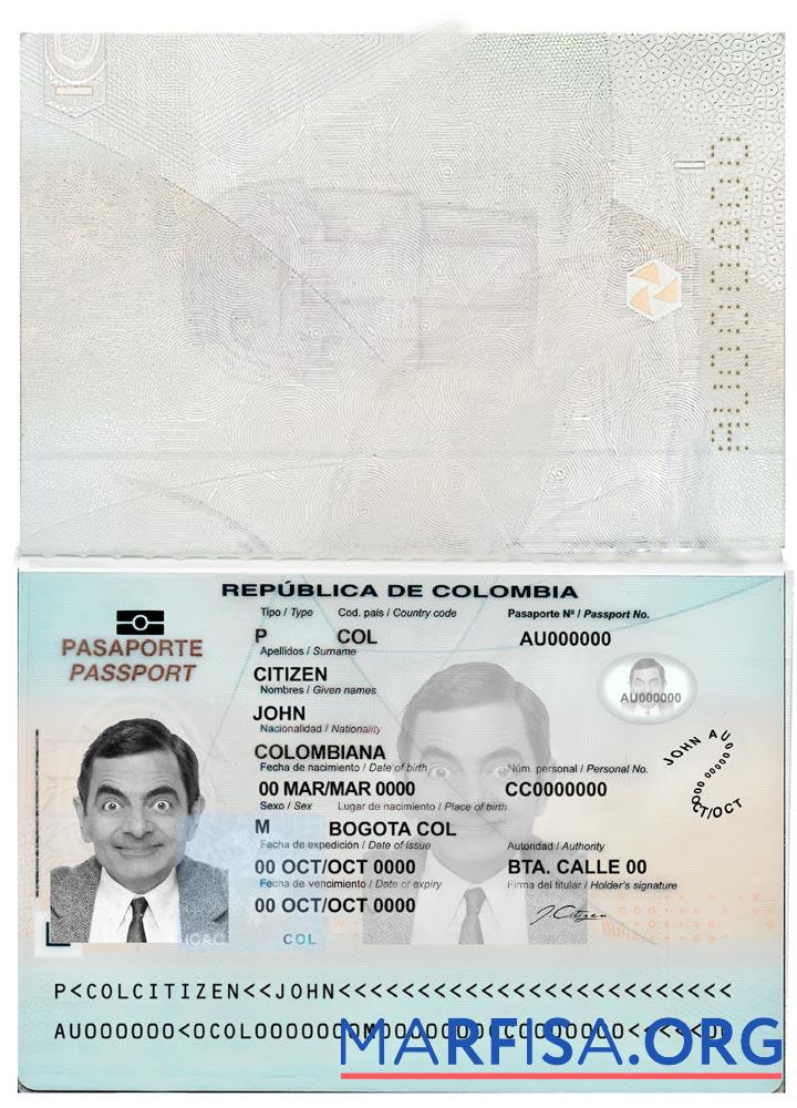 Printable Colombia passport (2018 present) template